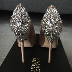 Badgley Mischka Kiara Satin Rhinestone Peeptoes